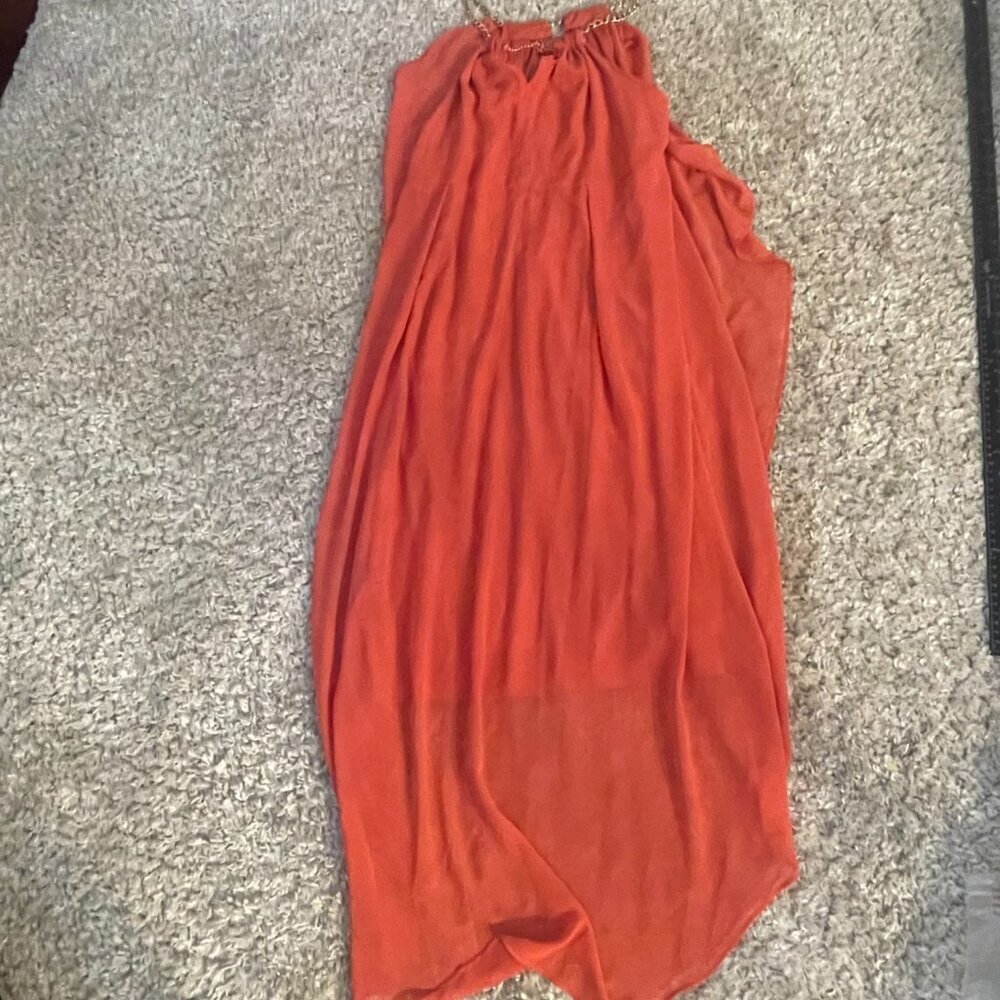 Thalia Sodi Coral Chain Halter Asymmetrical Dress L - Picture 8 of 10